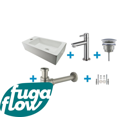 FugaFlow Eccelente Sobrado Badkamer Fonteinset - links - 1 kraangat - fonteinkraan geborsteld RVS - wit