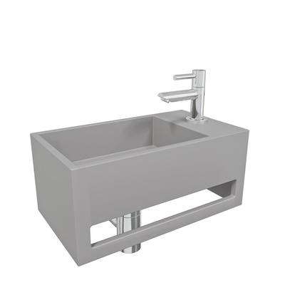 Wiesbaden Julia fonteinset Solid Surface 35x20x16cm betonlook rechts incl Amador fonteinkraan chroom