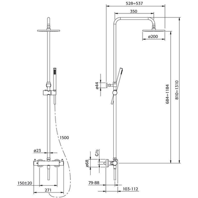 Xenz Duero regendoucheset 81cm thermostatisch met handdoucheset chroom Hoogglans