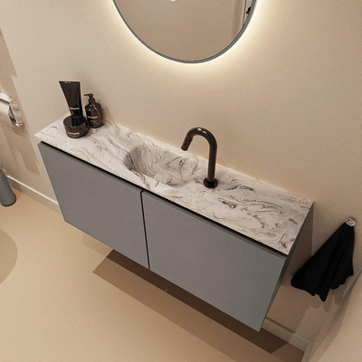 MONDIAZ TURE-DLUX 100cm toiletmeubel Smoke. EDEN wastafel Glace positie midden. Met 1 kraangat.