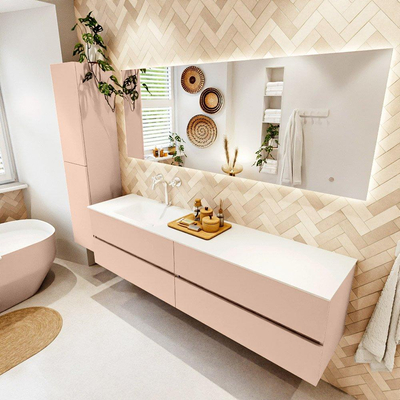 MONDIAZ Vica Badkamermeubelset - 190cm - onderkast rosee - 4 lades - wastafel cloud links - 1 kraangat - 60cm hoge versie - talc