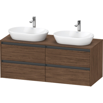 Duravit Ketho 2 wastafelonderbouwkast incl. consoleplaat met 4 laden voor dubbele waskommen 140x55x56.8cm met handgrepen antraciet donker noten mat