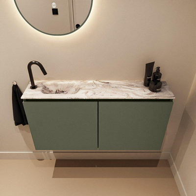 MONDIAZ TURE-DLUX 100cm toiletmeubel Army. EDEN wastafel Glace positie links. Met 1 kraangat.