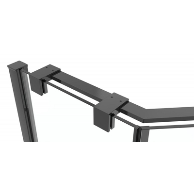 Van Rijn Products ST05 Vijfhoek cabine 87-89x200cm helder clear glas 8 mm, zwart stabilisatiestang over glas + greep. SHOWROOMMODEL