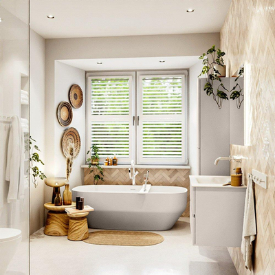 MONDIAZ VICA Badkamermeubelset - 80cm - onderkast linen- 2 lades - wastafel cloud midden - zonder kraangaten - 60cm hoge versie - talc