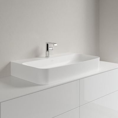 Villeroy & Boch Finion wastafel onderzijde geslepen 1 kraangat 80x47cm Ceramic+ met verdekte overloop stone white