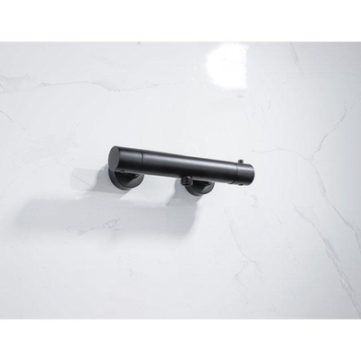 Fortifura Calvi douchekraan met glijstangset met ronde handdouche, metalen doucheslang mat zwart