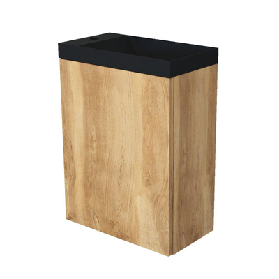 Arcqua Marble Fonteinset - 40x22x54.5cm - fontein mat zwart - zonder overloop - oak natural