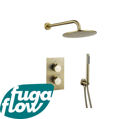 FugaFlow Eccelente Sobrado Badkamer inbouw regendoucheset Thermostatisch Wandarm met 25cm hoofddouche staaf handdouche geborsteld messing PVD