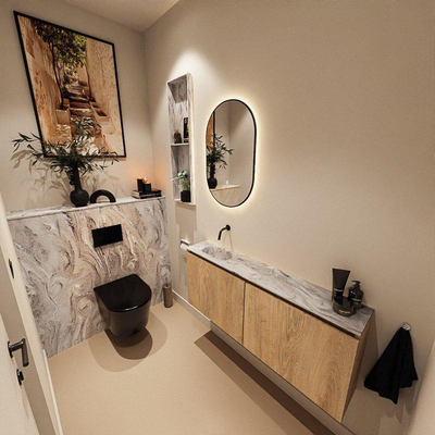 MONDIAZ TURE-DLUX 120cm toiletmeubel Washed Oak. EDEN wastafel Glace positie links. Zonder kraangat.