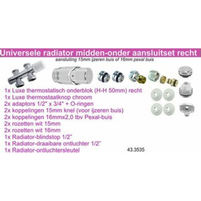 Riko set onderblok compl. recht 16x2,0 +15 knel chroom