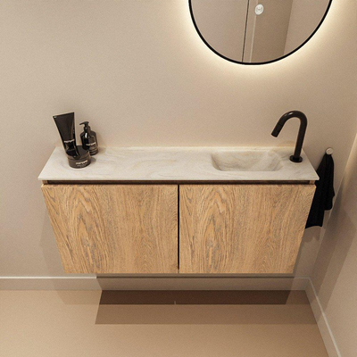 MONDIAZ TURE-DLUX 100cm toiletmeubel Washed Oak. EDEN wastafel Ostra positie rechts. Met 1 kraangat.