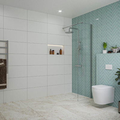 Fortifura Galeria inloopdouche - 40x200cm - helder glas - wandarm - chroom