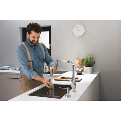 Hansgrohe M51 M5117-H300 1-gats keukenkraan m. uittrekbare handdouche m. 110°/150° draaibare uitloop chroom