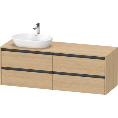 Duravit Ketho 2 wastafelonderbouwkast incl. consoleplaat met 4 laden voor waskom links 160x55x56.8cm met handgrepen antraciet natuur eiken mat