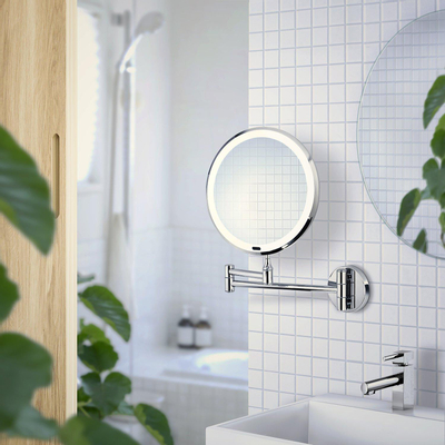 Smedbo Cosmeticaspiegel - wand - 20cm - 7x vergrotend - verlichting - Messing - Chroom