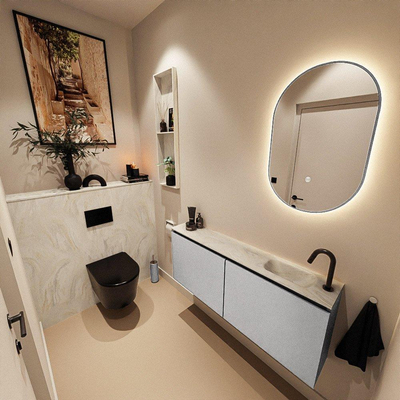 MONDIAZ TURE-DLUX 120cm toiletmeubel Plata. EDEN wastafel Ostra positie rechts. Met 1 kraangat.