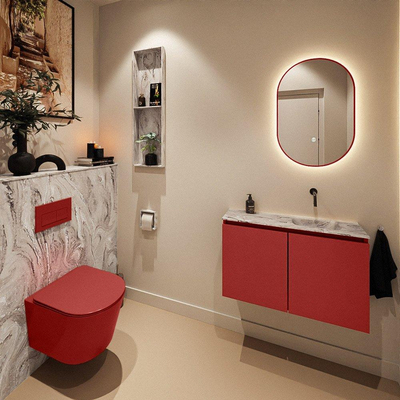 MONDIAZ TURE-DLUX 80cm toiletmeubel Fire. EDEN wastafel Glace positie rechts. Zonder kraangat.