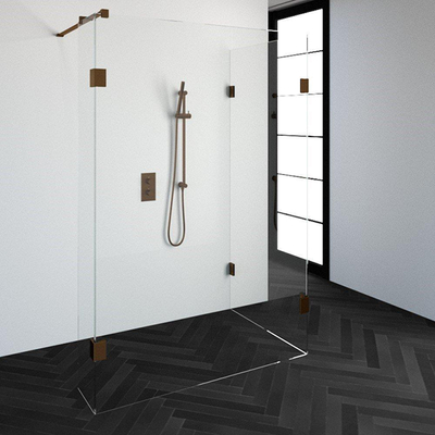 BRAUER Create Inloopdouche - reversed - 140x90cm - profielloos - 30cm - zijwand - antikalk - 8mm veiligheidsglas - koper
