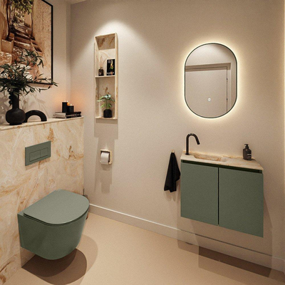 MONDIAZ TURE-DLUX 60cm toiletmeubel Army. EDEN wastafel Frappe positie links. Met 1 kraangat.