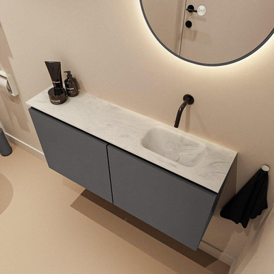 MONDIAZ TURE-DLUX 100cm toiletmeubel Dark Grey. EDEN wastafel Opalo positie rechts. Zonder kraangat.