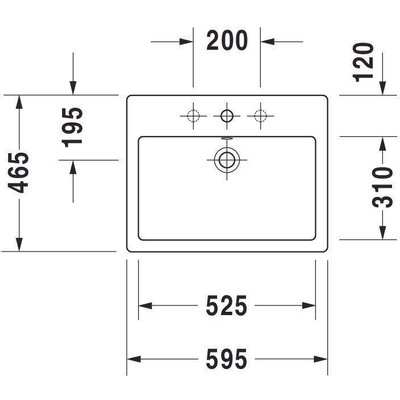 Duravit Vero opbouwwastafel 60x47cm onderzijde geslepen met geglazuurde achterkant 1 kraangat en overloop wit