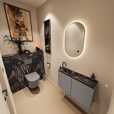 MONDIAZ TURE-DLUX 80cm toiletmeubel Smoke. EDEN wastafel Lava positie links. Met 1 kraangat.