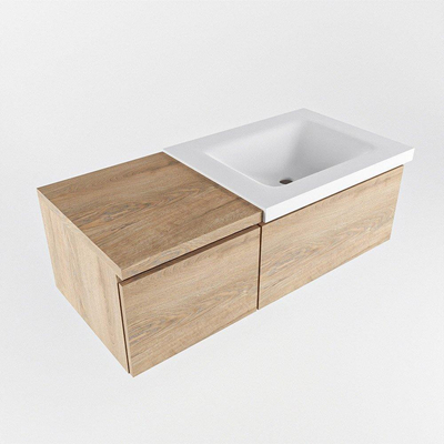 MONDIAZ BUKLA 100cm badmeubel met module 40 kleur Washed Oak met 2 lades. Wastafel CLOUD rechts 1 kraangat kleur Talc.