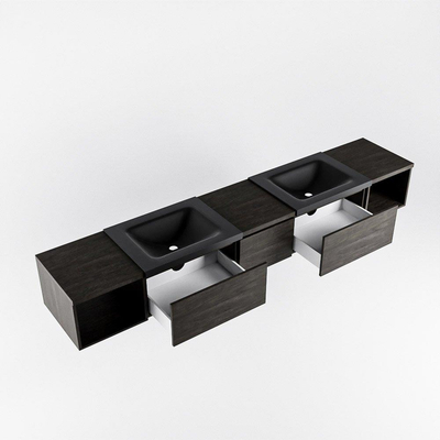 MONDIAZ BUKLA 240cm badmeubel met open module 40 L+R kleur Dark Brown met 3 lades. Wastafel CLOUD dubbel 0 kraangaten kleur Urban.