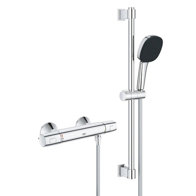 GROHE Precision Trend Doucheset - thermostatische douchekraan - met glijstangset - 60cm - vierkante handdouche - 1 straalsoort - gladde doucheslang - chroom