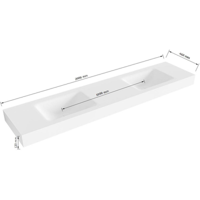 Mondiaz CLOUD Vrijhangende wastafel - B200xH12cm - 2 kraangaten - wasbak Links en rechts - solid surface Talc mat (Wit)