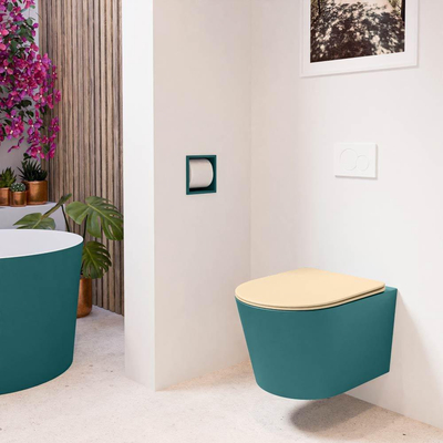 MONDIAZ LAVIE wandclosetpack - 36x53cm - diepspoel - rimless - Smag (blauw) - softclose - quick-release - toiletzitting - Sand (beige)