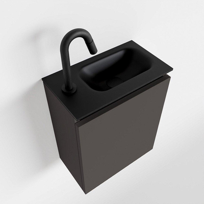 MONDIAZ TURE Fonteinset - 40x23x50cm - 1 kraangat - 1 deur - darkgrey mat - Wasbak rechts - Solid Surface Zwart