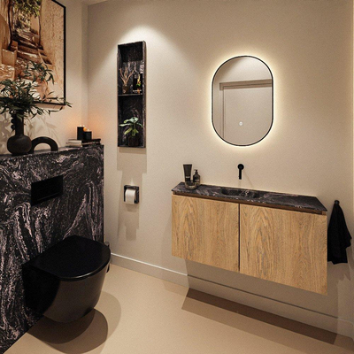 MONDIAZ TURE-DLUX 100cm toiletmeubel Washed Oak. EDEN wastafel Lava positie midden. Zonder kraangat.
