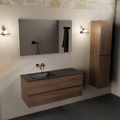 Mondiaz Aivy badmeubelset - 120x45x50cm - 0 kraangaten - 1 wasbak urban Solid surface - Links - 2 lades - Met spiegel - Melamine Mocha