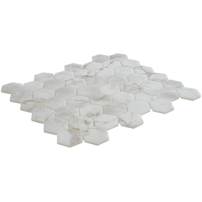 The Mosaic Factory Valencia mozaïektegel - 27.6x32.9cm - wand en vloertegel - Zeshoek/Hexagon - Gerecycled glas Bianco Marble Print Mat