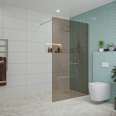 FugaFlow Eccelente Vetro inloopdouche badkamer - 120x200cm - rookglas - wandarm - geborsteld RVS