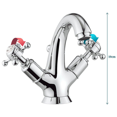 Crosswater Belgravia wastafelkraan kruisgreep medium met waste chroom