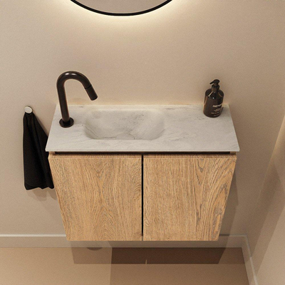 MONDIAZ TURE-DLUX 60cm toiletmeubel Washed Oak. EDEN wastafel Opalo positie links. Met 1 kraangat.