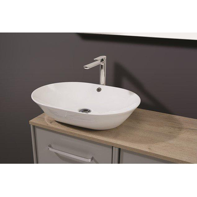 Crosswater Navarre opbouw waskom rond 59x42x14cm met overloop gat porselein wit