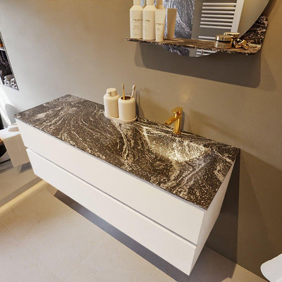 Mondiaz VICA-DLUX Badkamermeubelset - 130cm - talc - 2 lades - Inbouw wastafel CLOUD - rechts - 1 kraangat - kleur Lava - XL versie 60cm hoog