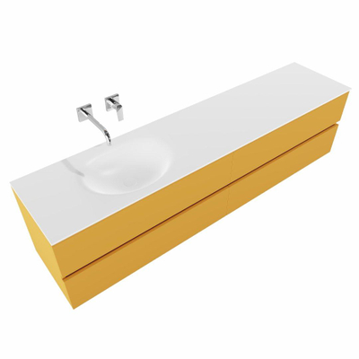 MONDIAZ VICA Badkamermeubelset - 200cm - 4 lades - wasbak Moon links - 0 kraangaten - solid surface ocher