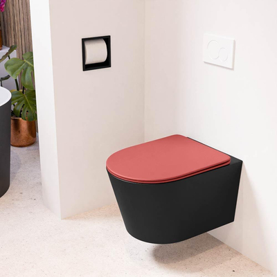 MONDIAZ LAVIE wandclosetpack - 36x53cm - diepspoel - rimless - Urban (zwart) - softclose - quick-release - toiletzitting - Fire (rood)