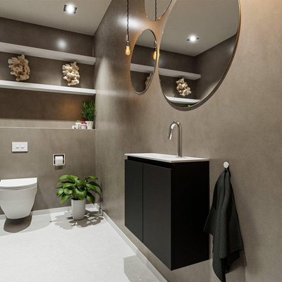 MONDIAZ TURE Fonteinset - 60x23x50cm - 1 kraangat - 2 deuren - urban mat - Wasbak midden - Solid Surface Wit