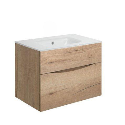 Crosswater Glide II Badkamermeubelset - 70x45x52cm - 2 lades - greeploos - softclose - windsor oak - zonder kraangat - wit