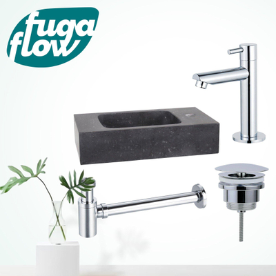 FugaFlow Eccelente Arredo fonteinset - 40x22x9cm - 1 kraangat - natuursteen - fonteinkraan chroom - zwart -
