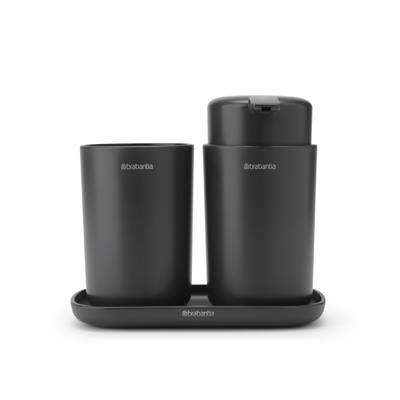 Brabantia ReNew Badkameraccessoires - set van 3 - Zeeppomp - Tandenborstelhouder - Schaal - donker grijs