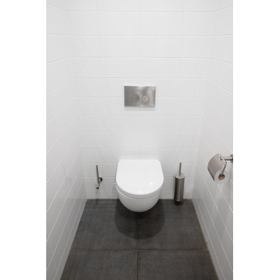 QeramiQ Push metal Bedieningsplaat RVS look met ronde dualflush frontbediening voor Geberit UP320 inbouwreservoir