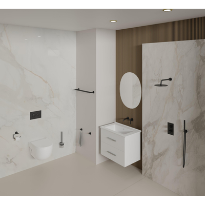 Fortifura Calvi Handdoekhouder - dubbel - rond - Mat Zwart OUTLETSTORE