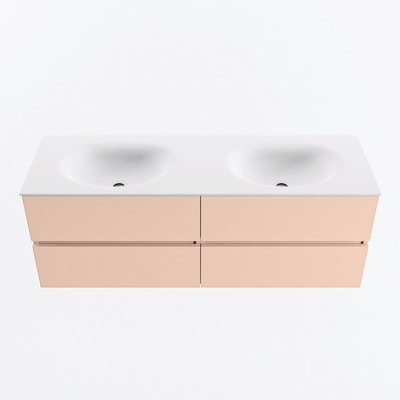 MONDIAZ VICA Badkamermeubelset - 140cm - onderkast rosee - 4 lades - wastafel moon dubbel - zonder kraangaten - 60cm hoge versie - talc